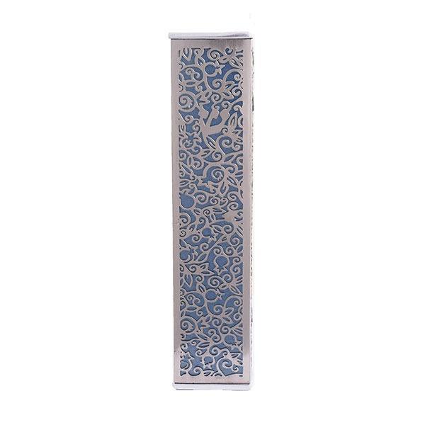 Wide Mezuzah + Metal Cutout - Pomegranates - Blue 