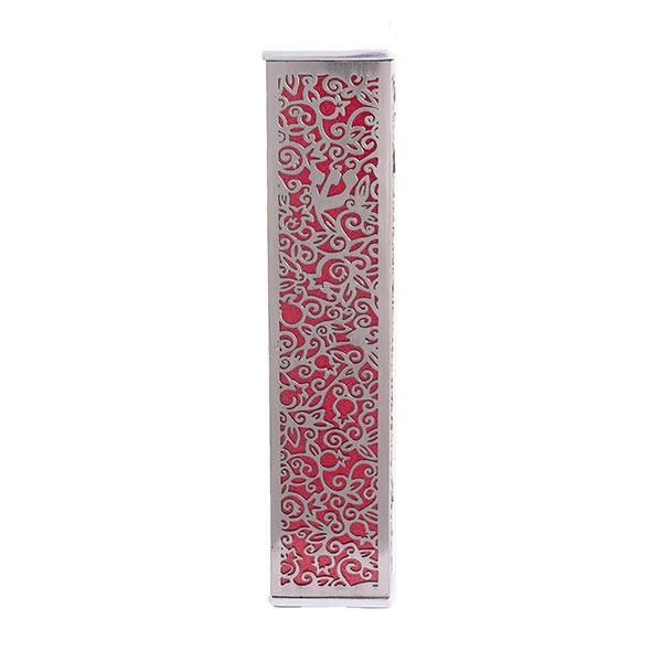 Wide Mezuzah + Metal Cutout - Pomegranates - Red 