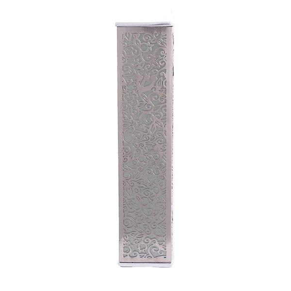 Wide Mezuzah + Metal Cutout - Pomegranates - Stainless Steel 