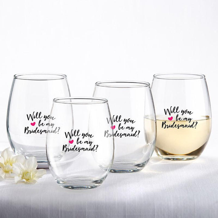 Will You Be My Bridesmaid Something Blue 15 oz. Stemless Wine Glass (Set of 4) Will You Be My Bridesmaid Pink Heart 15 oz. Stemless Wine Glass (Set of 4) 