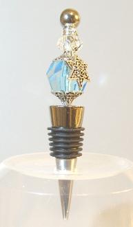 Wine Bottle Stopper Aqua Blue and Clear Crystals 