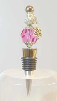 Wine Bottle Stopper Deep Pink with Sparkle Beads 