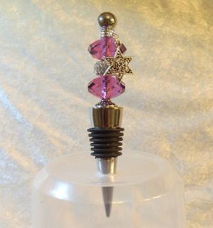 Wine Bottle Stopper Purple with Sparkle Beads 