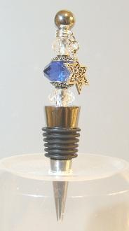 Wine Bottle Stopper Sapphire Blue with Clear Crystals 