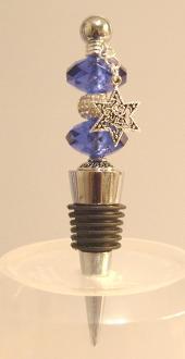 Wine Bottle Stopper Sapphire Blue with Sparkle Beads 