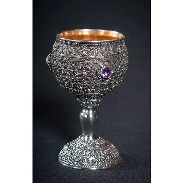 Wine Cup Goblet - Filigree Silver + Gemstones 