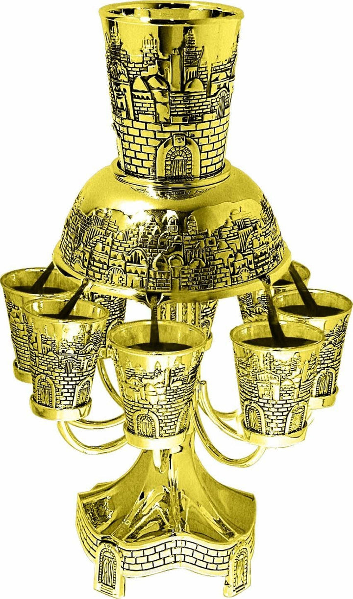 Wine Divider Jerusalem 8 Cups Gold Kiddush Sets 