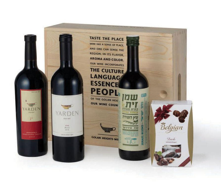 Wines Olive Oil And Chocolate In Wooden Gift Box 