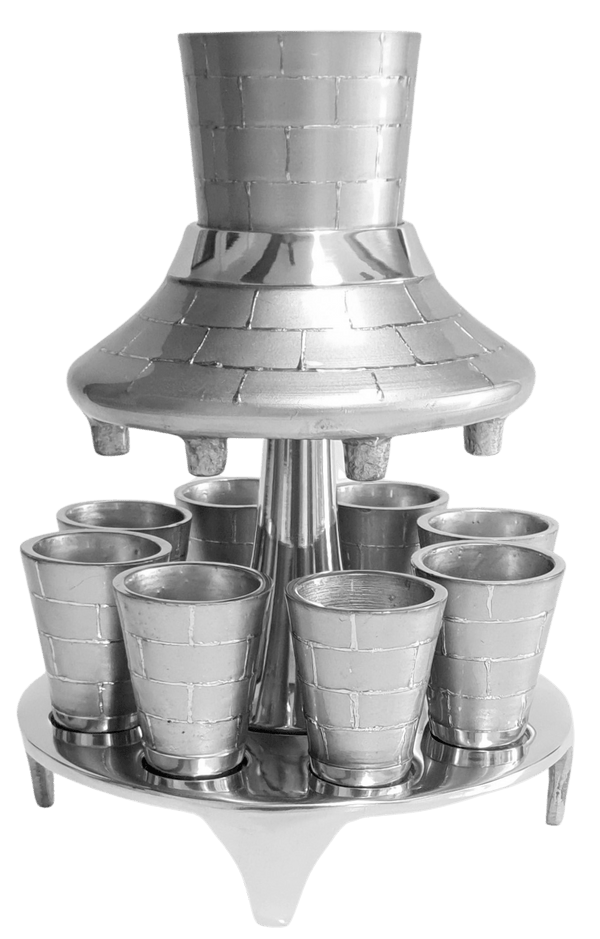 Aluminum Fountain Set 8 Cups Silver Brick Design-0