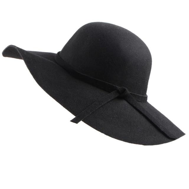Women's Wide Brim Felt Fedora Cloche Hat (12 Colors) Black One Size 