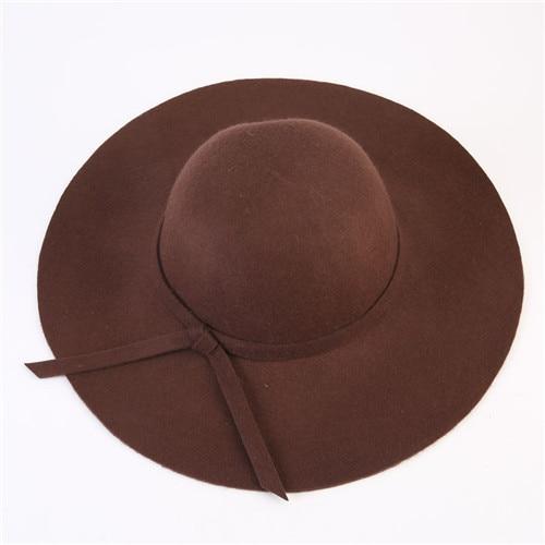 Women's Wide Brim Felt Fedora Cloche Hat (12 Colors) Brown One Size 