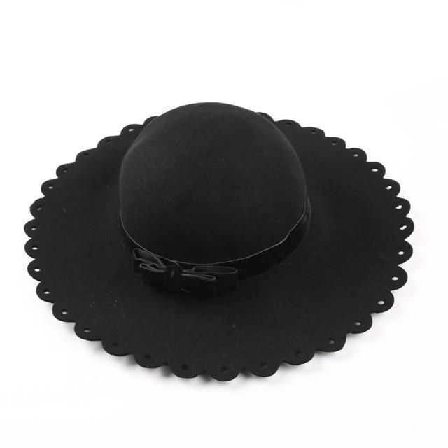 Women's Wide Brim Felt Fedora Cloche Hat (12 Colors) flower brim 1 One Size 