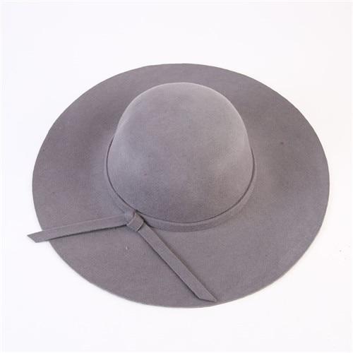 Women's Wide Brim Felt Fedora Cloche Hat (12 Colors) Gray One Size 