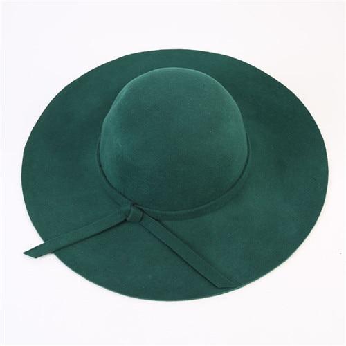 Women's Wide Brim Felt Fedora Cloche Hat (12 Colors) Green One Size 