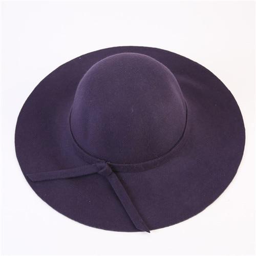 Women's Wide Brim Felt Fedora Cloche Hat (12 Colors) Purple One Size 