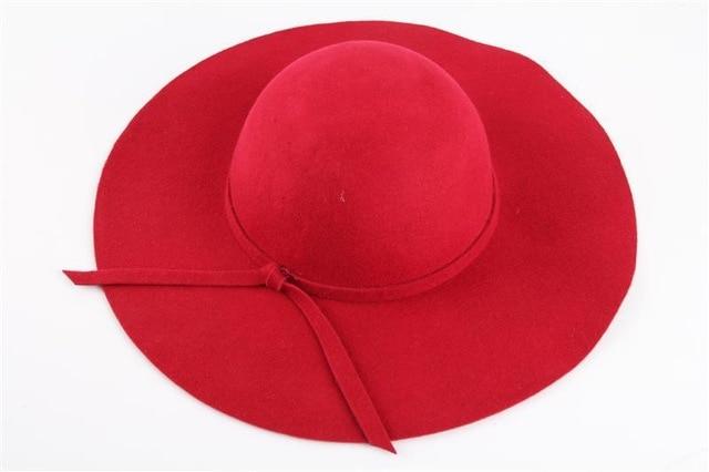 Women's Wide Brim Felt Fedora Cloche Hat (12 Colors) red One Size 