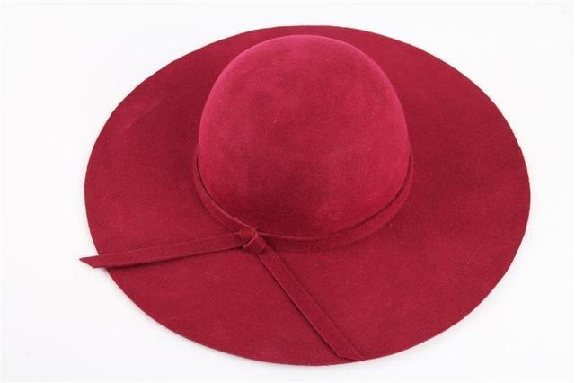Women's Wide Brim Felt Fedora Cloche Hat (12 Colors) wine One Size 