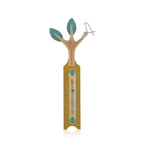 Wood and Brass Mezuzah with Tree Design from Shraga Landesman Olive wood silver brass gold plated 24k glass 