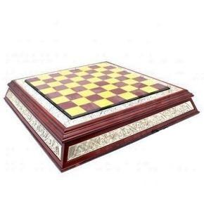 Wood and Silver Chess/Checker Set 