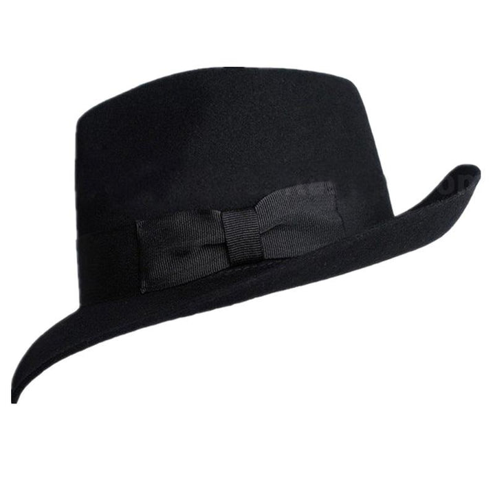 Wool Fedora Classic Solid Black Wide Brim Hat 