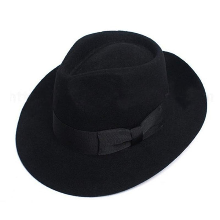 Wool Fedora Classic Solid Black Wide Brim Hat 