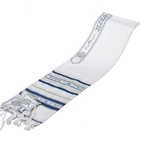 Wool Peace Ribbon Tallit Prayer Set 18 Blue/Gold Standard Tie