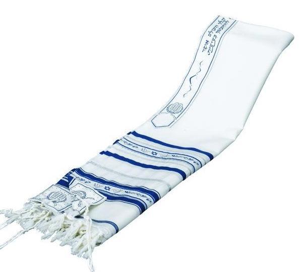 Wool Peace Ribbon Tallit Prayer Set 18 Blue/Silver Standard Tie