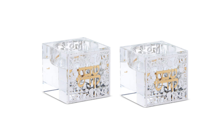 Crystal Tea light Candle Holders with Gold and Silver Plates-0