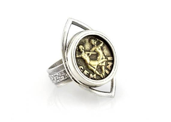 Zodiac Gemeni Coin Ring Jewish Gift RINGS 