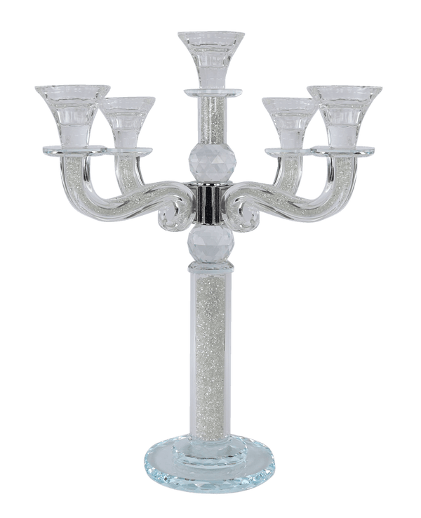 "Classic Style" 5 branch Clear Filling Crystal Candelabra 15.5"H