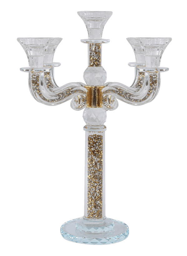 "Classic Style" 5 Branch Gold Filling Crystal Candelabra 15.5"H