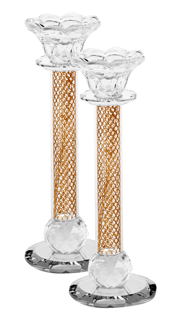 Set of 2 Crystal Candlesticks Gold Net 8.5"